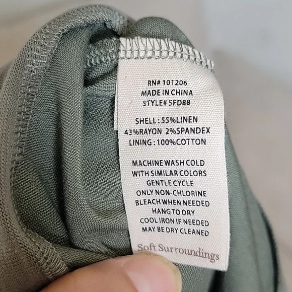 Soft Surrounding Dress Olive Green Linen Blend Midi Stretch Transitional 1X XLP - Picture 15 of 16